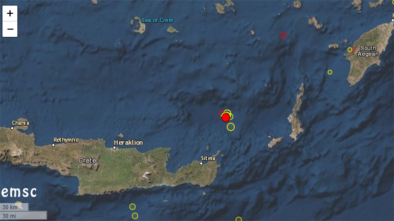 Σεισμός 3,5 Ρίχτερ βορειοανατολικά της Κρήτης