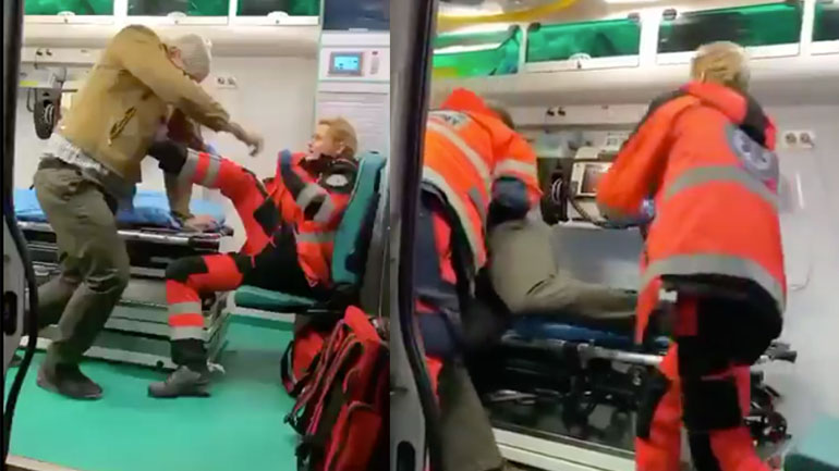 Επιθετικός άνδρας σε ασθενοφόρο