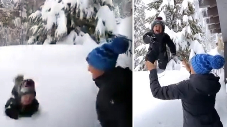 Viral έγινε το βίντεο με Ολυμπιονίκη του σκι να πετά τον γιο της στο χιόνι