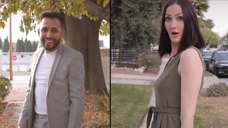 Ένας άντρας και μια γυναίκα φλερτάρουν ενώ χορεύουν στο δρόμο