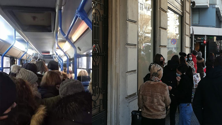 Θεσσαλονίκη:  Προβληματίζουν ο συνωστισμός στα λεωφορεία και οι ουρές σε πολυκαταστήματα