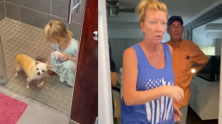 Μικρό κορίτσι ξυρίζει το κεφάλι του σκύλου της