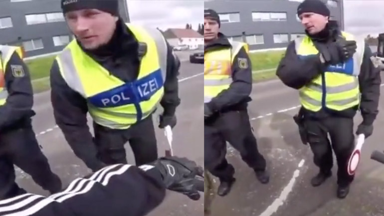 Γερμανός αστυνομικός σταματά για έλεγχο έναν Γάλλο μοτοσικλετιστή