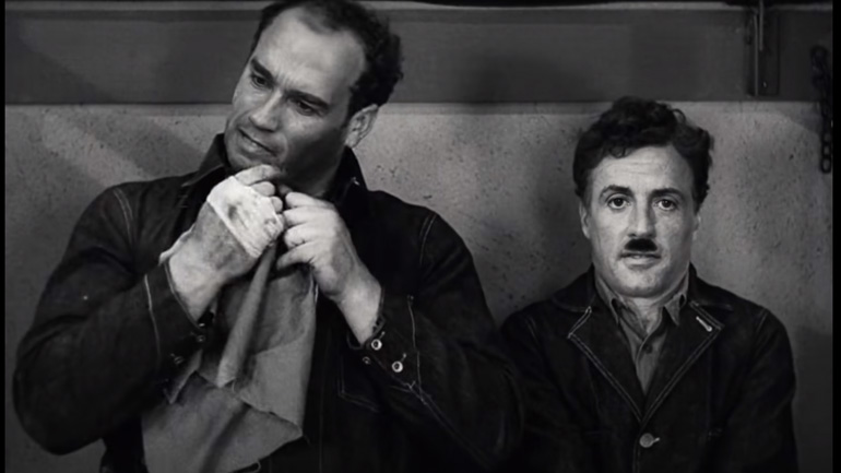 Stallone και Schwarzenegger σε σκηνή του Τσάρλι Τσάπλιν 