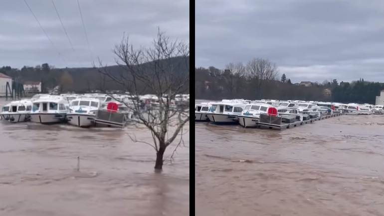 Σκάφη παρασύρονται κατά τη διάρκεια πλημμύρας