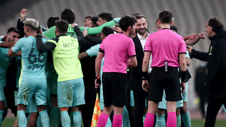 Oι ξέφρενοι πανηγυρισμοί των παικτών του Άρη για τη νίκη επί της ΑΕΚ στο ΟΑΚΑ