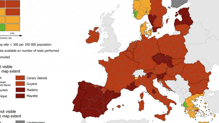 Στο «κόκκινο» βρίσκεται η Αττική στοv χάρτη του Ευρωπαϊκού Κέντρου Πρόληψης και Ελέγχου Νόσων