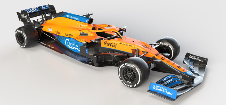 Πορτοκαλί και μπλε κυριαρχούν στο αμάξωμα της MCL35M.