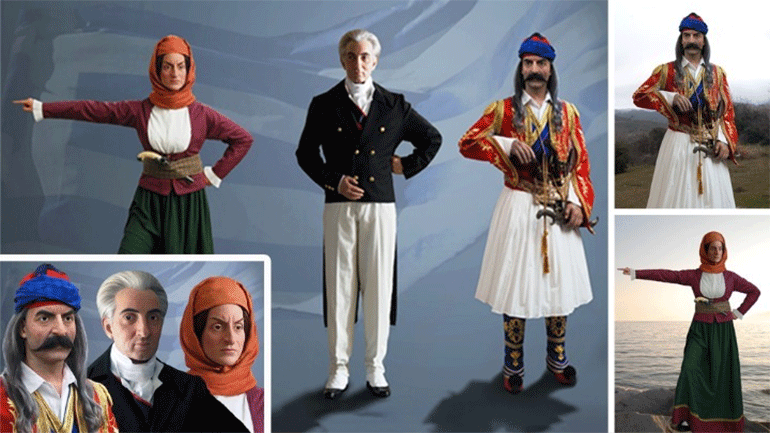 Ο Θεόδωρος Κολοκοτρώνης και η Λασκαρίνα Μπουμπουλίνα στο μουσείο κέρινων ομοιωμάτων του Θ. Κοκκινίδη