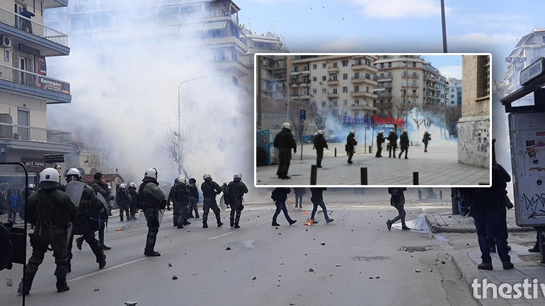 Πετροπόλεμος και ρίψη χημικών στο κέντρο της Θεσσαλονίκης
