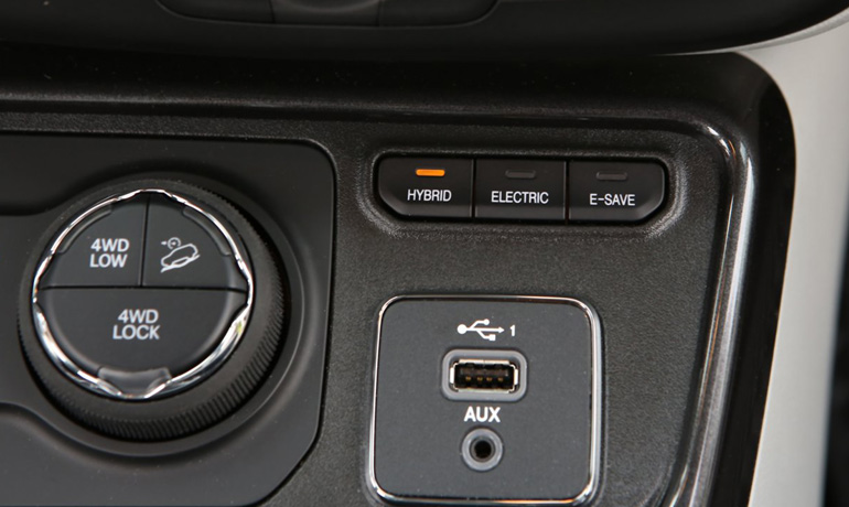 Ο επιλογέας για την τετρακίνηση και τα κουμπιά με τα προγράμματα λειτουργίας του plug-in hybrid συνόλου.