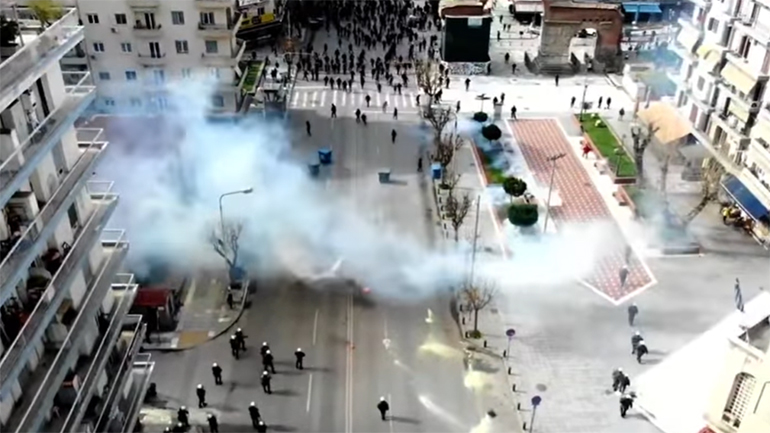 Τα επεισόδια στη Θεσσαλονίκη από το drone της αστυνομίας