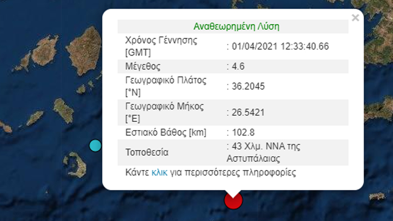 Σεισμός 4,6 Ρίχτερ ανοιχτά της Καρπάθου