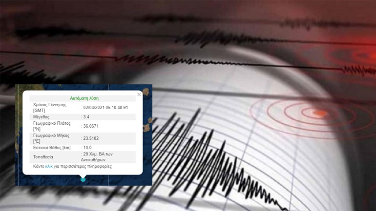 Σεισμός 3,4 Ρίχτερ στα Αντικύθηρα