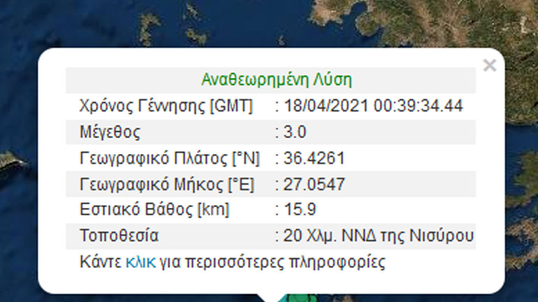 Σεισμική δόνηση 3 Ρίχτερ στη Νίσυρο