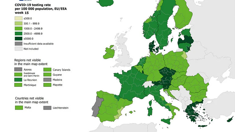 Χάρτης ECDC: Στο «πράσινο» η Ελλάδα στον δείκτη θετικότητας και στα τεστ