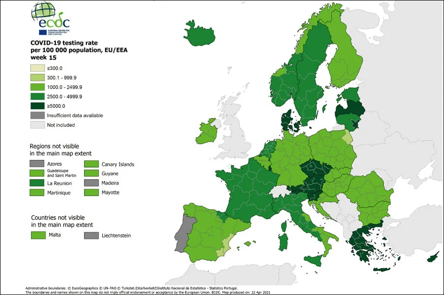 Ρυθμός διενέργειας τεστ. Πηγή: ECDC
