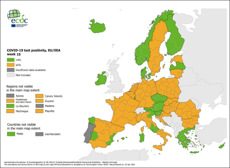 Στο «πράσινο» η Ελλάδα και όσον αφορά τον δείκτη θετικότητας, τη στιγμή που η πλειονότητα των χωρών της Ευρώπης βρίσκεται στο «κίτρινο».