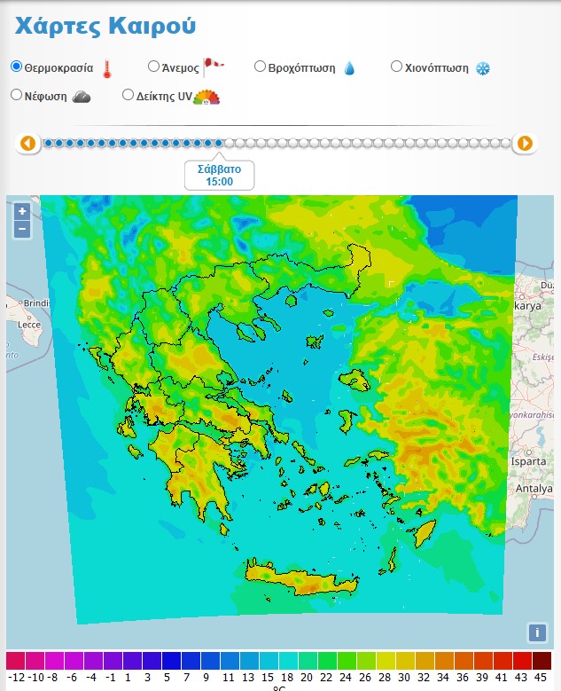 Θερμοκρασίες στη χώρα το Μεγάλο Σάββατο ( χάρτης k24.net)
