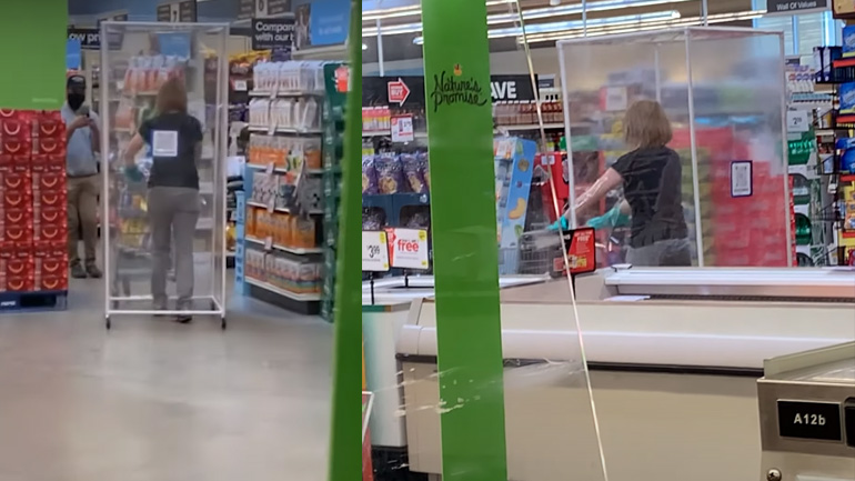 Γυναίκα ψωνίζει με ασφάλεια σε σούπερ μάρκετ