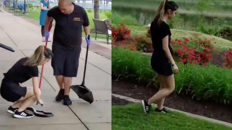 Σερβιτόρα πιάνει ένα φίδι