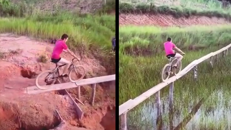 Νεαρός δοκιμάζει την ισορροπία του με ένα ποδήλατο