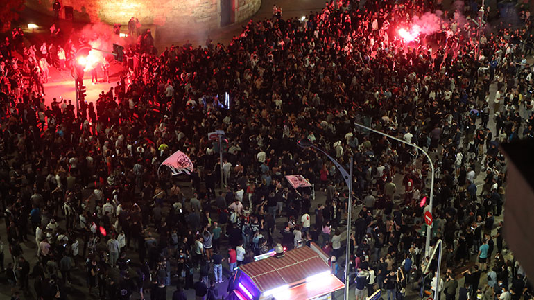 Οι πανηγυρισμοί των φίλων του ΠΑΟΚ στην Θεσσαλονίκη