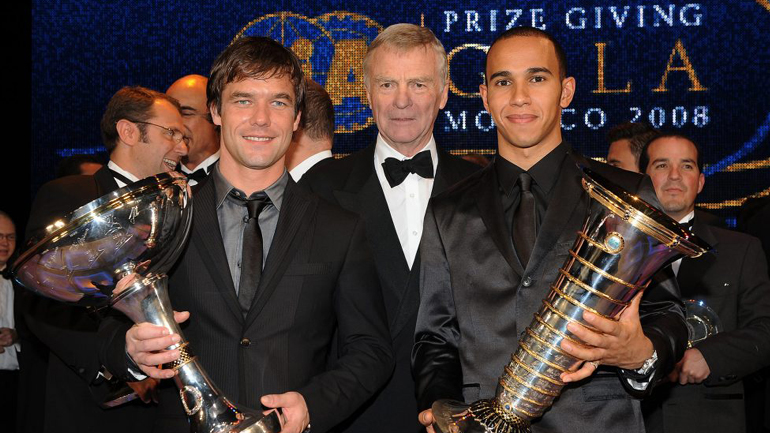 Με τους Loeb και Hamilton στο gala της FIA το 2008.