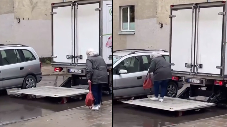 Βοηθώντας μια ηλικιωμένη κυρία να μπει στο αυτοκίνητό της
