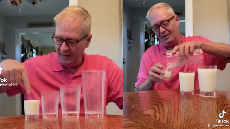 Τρικ με ποτήρια και γάλα