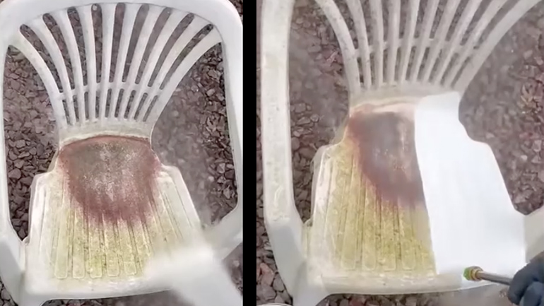 Καθαρίζοντας μια πλαστική καρέκλα