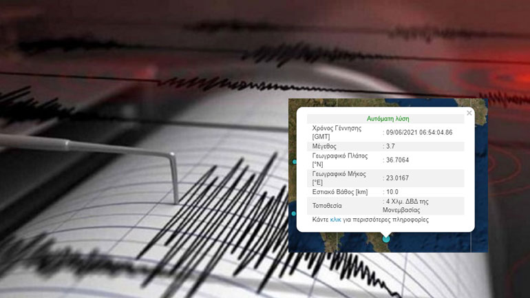 Σεισμός 3,7 Ρίχτερ στη Μονεμβασιά