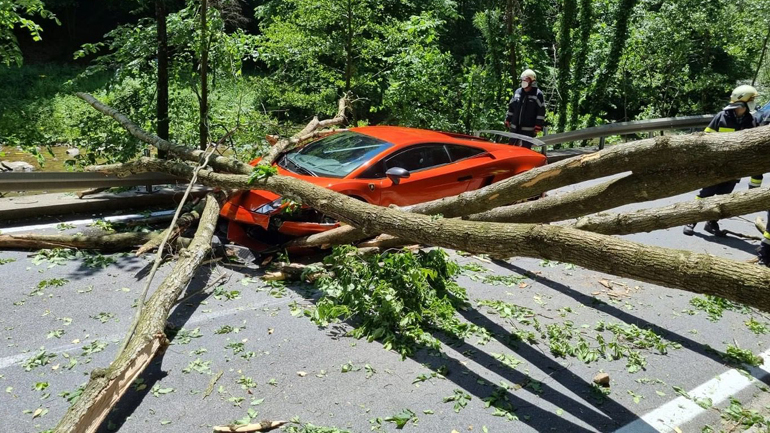 Δέντρα καταπλάκωσαν Lamborghini!