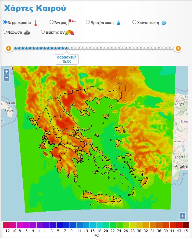 Παρασκευή 25/6 ώρα 15.00 (Πηγή: weather.gr)