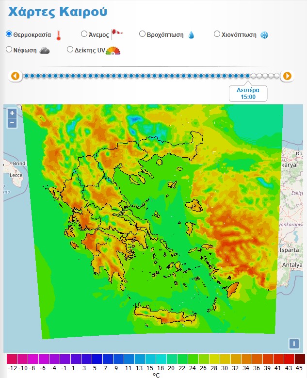 Δευτέρα 30/6 ώρα 15.00 (Πηγή: weather.gr)