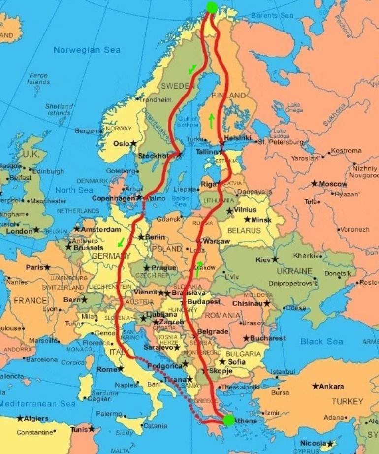 Η διαδρομή του SYM HD300 σε 14 χώρες της Ευρώπης.