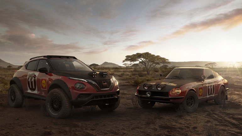 Το εμβληματικό 240Z δίπλα στο Nissan JUKE Rally Tribute Concept για την 50ή επέτειο από τη νίκη στο  Ράλι  Ανατολικής Αφρικής