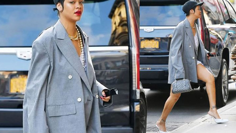 Rihanna: Με σακάκι, λευκές γόβες και καπέλο του baseball στους δρόμους της Νέας Υόρκης