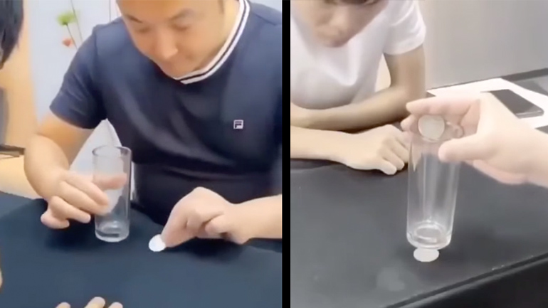 Μαγικό με ένα ποτήρι και ένα κέρμα