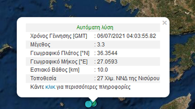 Σεισμός 3,3 Ρίχτερ στη Νίσυρο