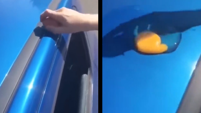 Τηγανίζοντας ένα αβγό στο αυτοκίνητο