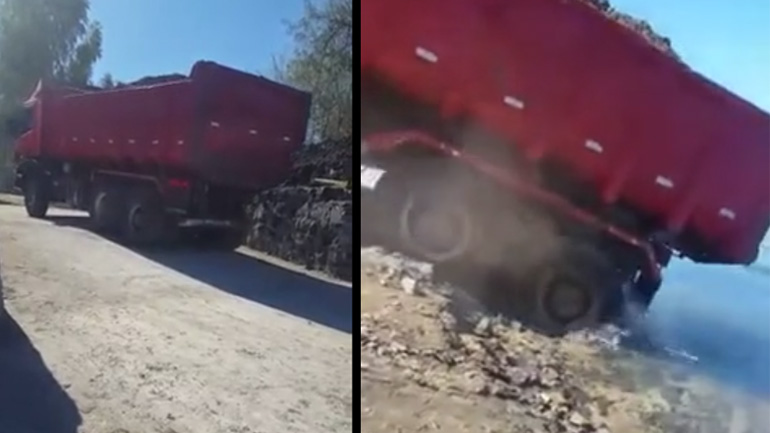 Φορτηγό βυθίζεται στη θάλασσα