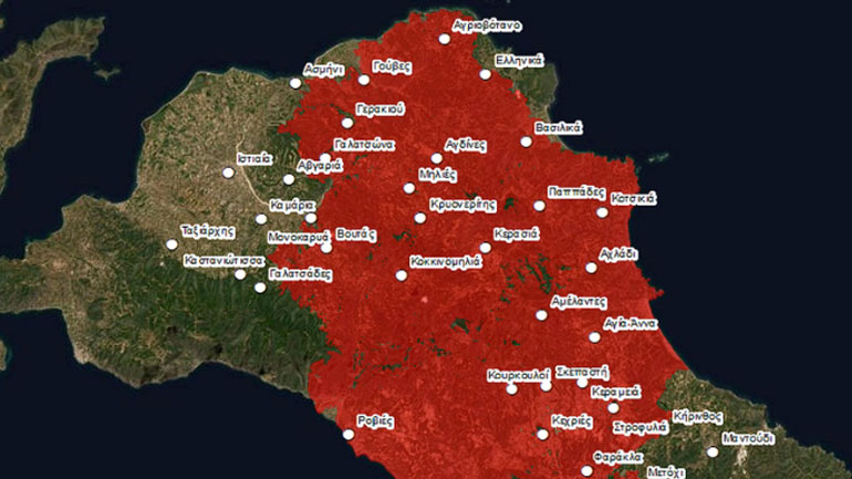 Εθνικό Αστεροσκοπείο Αθηνών: Η καμένη έκταση στην Βόρεια Εύβοια είναι 465.820 στρέμματα Εθνικό Αστεροσκοπείο Αθηνών: Η καμένη έκταση στην Βόρεια Εύβοια είναι 465.820 στρέμματα