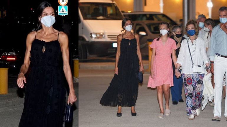 H βασίλισσα Letizia με μαύρο φόρεμα σε βραδινή έξοδο