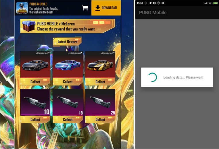 Στα αριστερά: αυτή η σελίδα phishing προσφέρει λήψη PUBG για κινητά, αλλά το μόνο που λαμβάνει ο χρήστης είναι ανεπιθύμητο λογισμικό. Στα δεξιά: μια πλαστή εφαρμογή PUBG είναι, στην πραγματικότητα, ένα Trojan που συλλέγει δεδομένα χρηστών