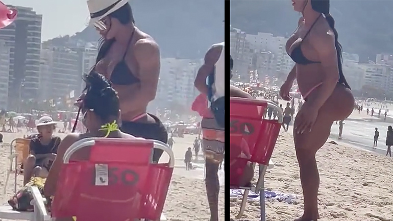 Μια πληθωρική γυναίκα στην παραλία