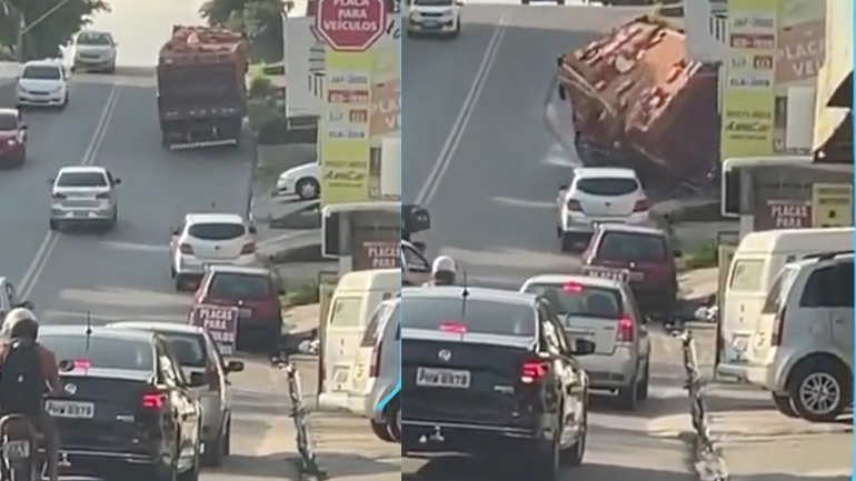 Φορτωμένο φορτηγό σε ανηφόρα