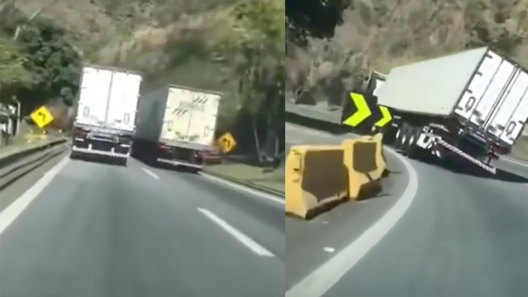 Φορτηγό ανατρέπεται σε στροφή