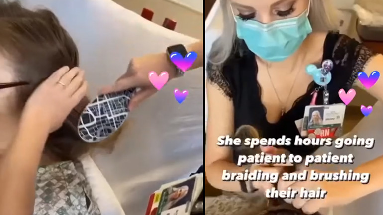 Nοσοκόμα περιποιείται τα μαλλιά των ηλικιωμένων γυναικών στο ρεπό της