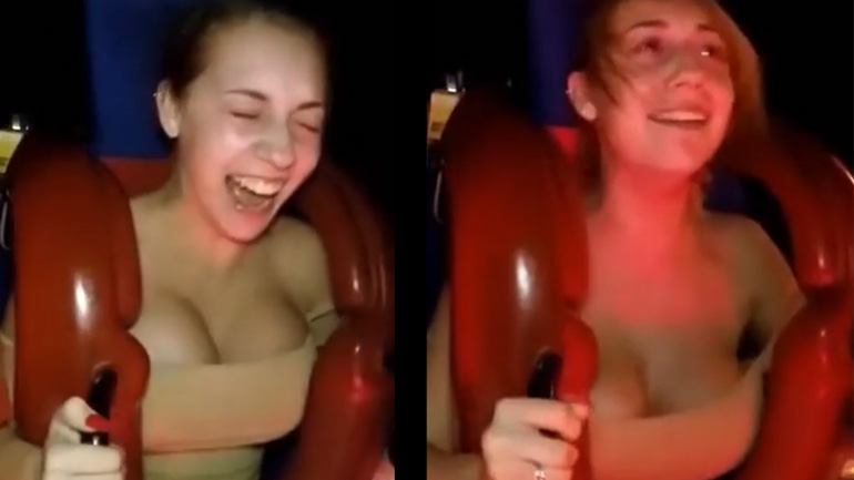 Νεαρή δοκιμάζει το σφυρί σε ένα λούνα παρκ